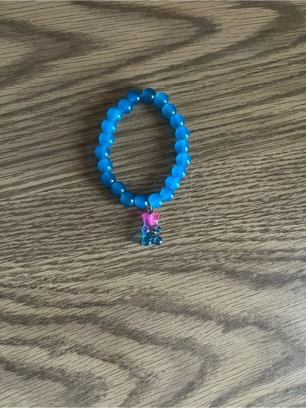 Kids Blue Beaded Bracelet with Pink & Blue Gummy Bear Charm